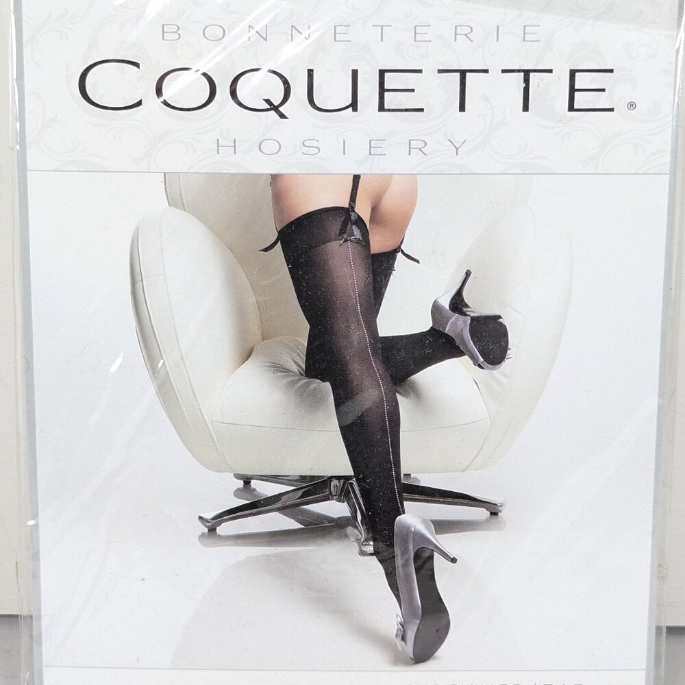 1 pair Coquette Black Thigh High Stockings with Back Seam #1775 (NOT HOLD UPS)